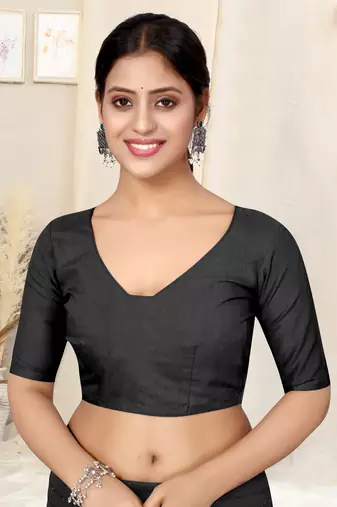 Black georgette solid tassels saree with unstitched blouse piece