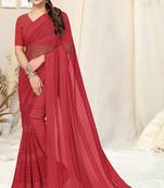Maroon Georgette Solid Tassels Saree With Unstitched Blouse Piece
