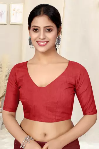 Maroon Georgette Solid Tassels Saree With Unstitched Blouse Piece