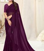 Wine georgette solid tassels saree with unstitched blouse piece