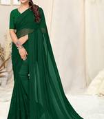 Green georgette solid tassels saree with unstitched blouse piece