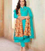 Sky blue fancy cotton salwar kameez