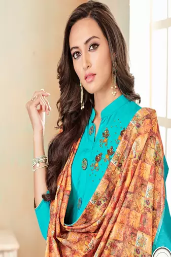 Sky blue fancy cotton salwar kameez