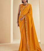 yellow colour cotton silk saree for haldi ceremony