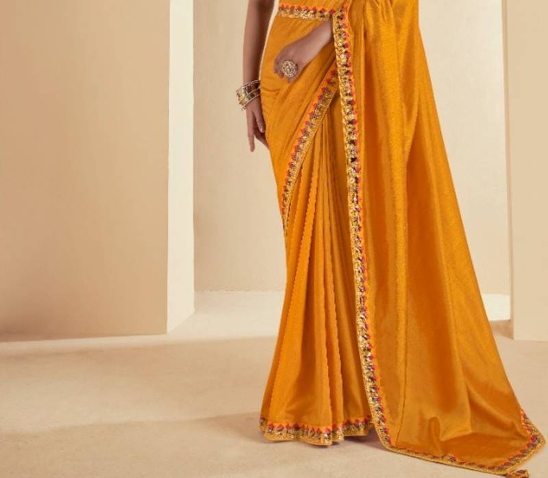 yellow colour cotton silk saree for haldi ceremony