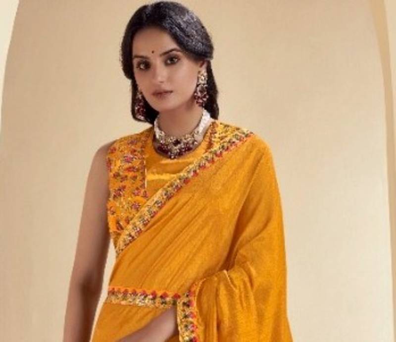 yellow colour cotton silk saree for haldi ceremony