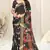 Black chiffon shibori print paisley zari line border saree with unstitched blouse piece
