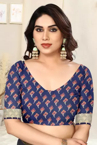 Blue chiffon shibori print paisley zari line border saree with unstitched blouse piece