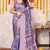 Purple silk blend block print zari woven border saree with unstitched blouse piece