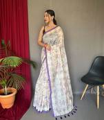 Women Light Purple Malai Cotton And Kalamkari Print Rich Pallu Saree With Blouse For Women