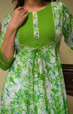 Women'S Cotton Tie & Dye Printed Anarkali Kurta (Green) 6