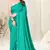 Teal silk blend soild mirror work border saree with unstitched blouse piece