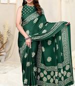 Green Chiffon Floral Batik Print Saree With Unstitched Blouse Piece