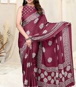 Magenta Chiffon Floral Batik Print Saree With Unstitched Blouse Piece