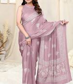 Dusty Pink Chiffon Floral Batik Print Saree With Unstitched Blouse Piece