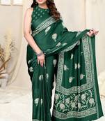 Green Chiffon Floral Batik Print Saree With Unstitched Blouse Piece