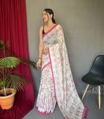 Rani Pink Cotton Blend  Kalamkari Print Rich Pallu Saree With Blouse