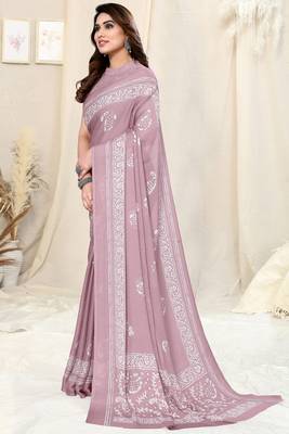 Dusty Pink Chiffon Paisley Batik Print Saree With Unstitched Blouse Piece 2
