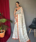 Orange Cotton Blend Kalamkari Print Rich Pallu Saree With Blouse