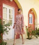 Women pink muslin floral printed knee length dress