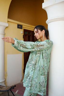 Women sky blue muslin embroidered shirt & pant set (co-ords set) 4