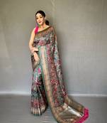 Green diva style of silk Bland zari Border degital Printed saree with Blouse