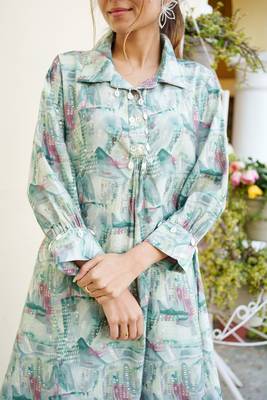 Women mint muslin printed shirt & pant set (co-ords set) 4