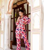 Women multi-colour muslin floral print shirt & pant (co-ords set)