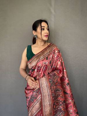 Red diva style of silk Bland zari Border degital Printed saree with Blouse 3