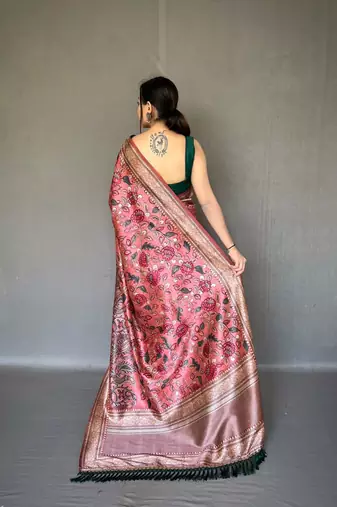 Red diva style of silk Bland zari Border degital Printed saree with Blouse