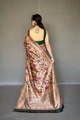 Golden diva style of silk Bland zari Border degital Printed saree with Blouse
