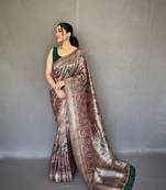 Grey diva style of silk Bland zari Border degital Printed saree with Blouse