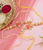Gold plated combo ram rakhi with roli chawal & rakshabandhan card for brother/bro/bhaiya 