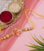 Gold plated ram rakhi with roli chawal & rakshabandhan card for brother/bro/bhaiya 