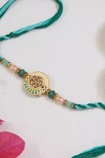 Designer bhaiya rakhi with roli chawal & rakshabandhan card for men/bro/brother 