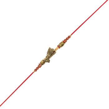 Gold plated peacock feather bhaiya rakhi with roli chawal & rakshabandhan card for men/bro/brother  2