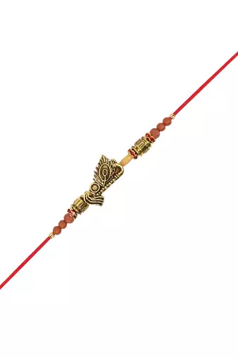 Gold plated peacock feather bhaiya rakhi with roli chawal & rakshabandhan card for men/bro/brother 
