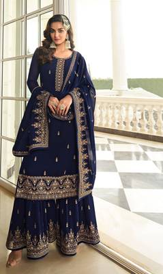 Blue Embroidered Georgette Semi-Stitched Salwar Suit 1