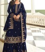 Blue Embroidered Georgette Semi-Stitched Salwar Suit