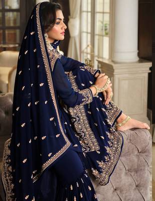 Blue Embroidered Georgette Semi-Stitched Salwar Suit 2