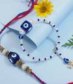 Enamel evil eye bhaiya bhabhi lumba rakhi set with roli chawal for brother/bro/men with rakshabandhan card 