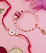 Enamel evil eye bhaiya bhabhi lumba rakhi set with roli chawal for brother/bro/men with rakshabandhan card 