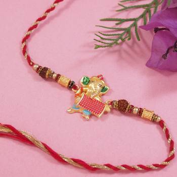 Ganpati rakhi with roli chawal & rakshabandhan card for new born baby boys/bro/brother/bhai  1
