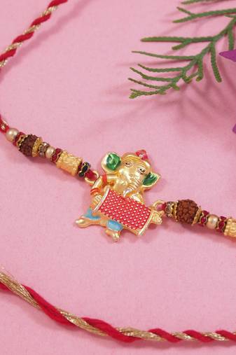 Ganpati rakhi with roli chawal & rakshabandhan card for new born baby boys/bro/brother/bhai (r283)