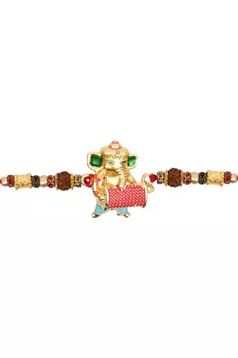 Ganpati rakhi with roli chawal & rakshabandhan card for new born baby boys/bro/brother/bhai 