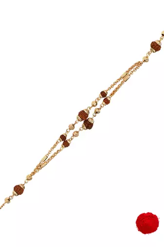 Rudraksha bracelet rakhi with roli chawal & rakshabandhan card for men/bro/brother (r280)