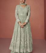 Pastel green embroidered traditional semi stiched salwar kameez