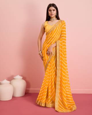 Yellow Printed Georgette Saree With Blouse 1