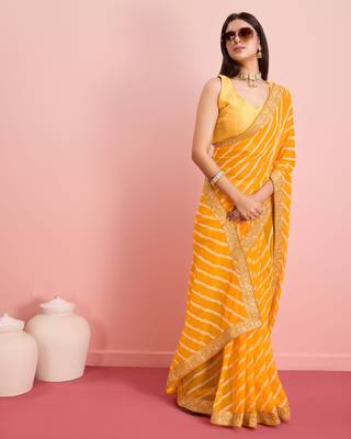Yellow Printed Georgette Saree With Blouse 2