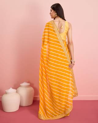 Yellow Printed Georgette Saree With Blouse 4